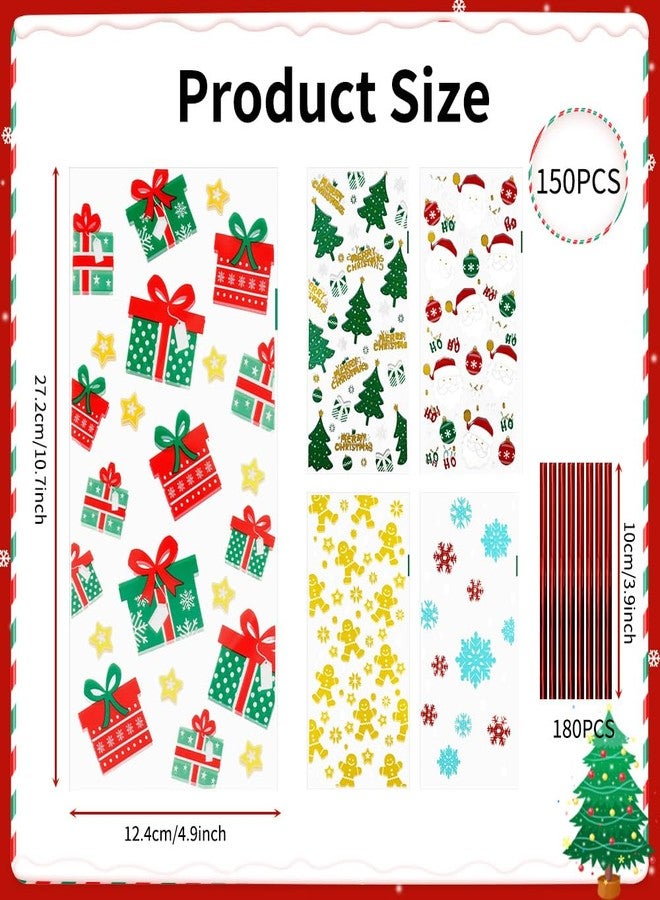 Leislam Christmas Cellophane Treat Bags, 150 PCS Xmas Candy Bags, Plastic Clear Cello Santa Claus Cookie Snack Goodie Gift Bag with 180 PCS Red Twist Ties for Christmas Winter Holiday Party Favors Supplies - Image 3